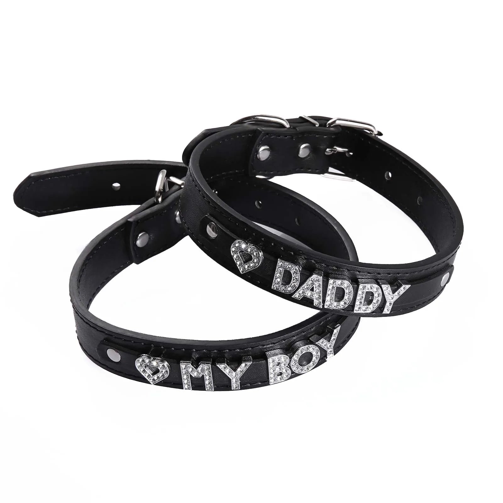 Punk Men Choker Necklace Neck Collar Gothic PU Leather Bondage Daddy Myboy Words Buckle Cosplay Chains Erotic Accessories