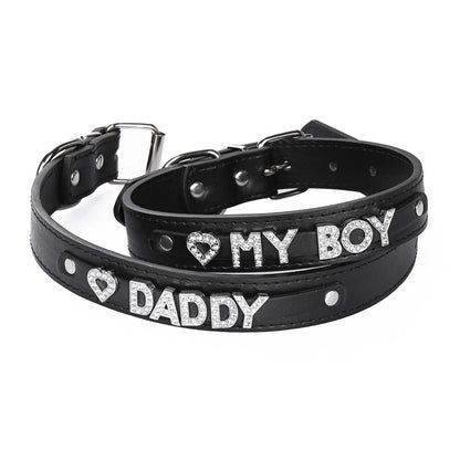 Punk Men Choker Necklace Neck Collar Gothic PU Leather Bondage Daddy Myboy Words Buckle Cosplay Chains Erotic Accessories