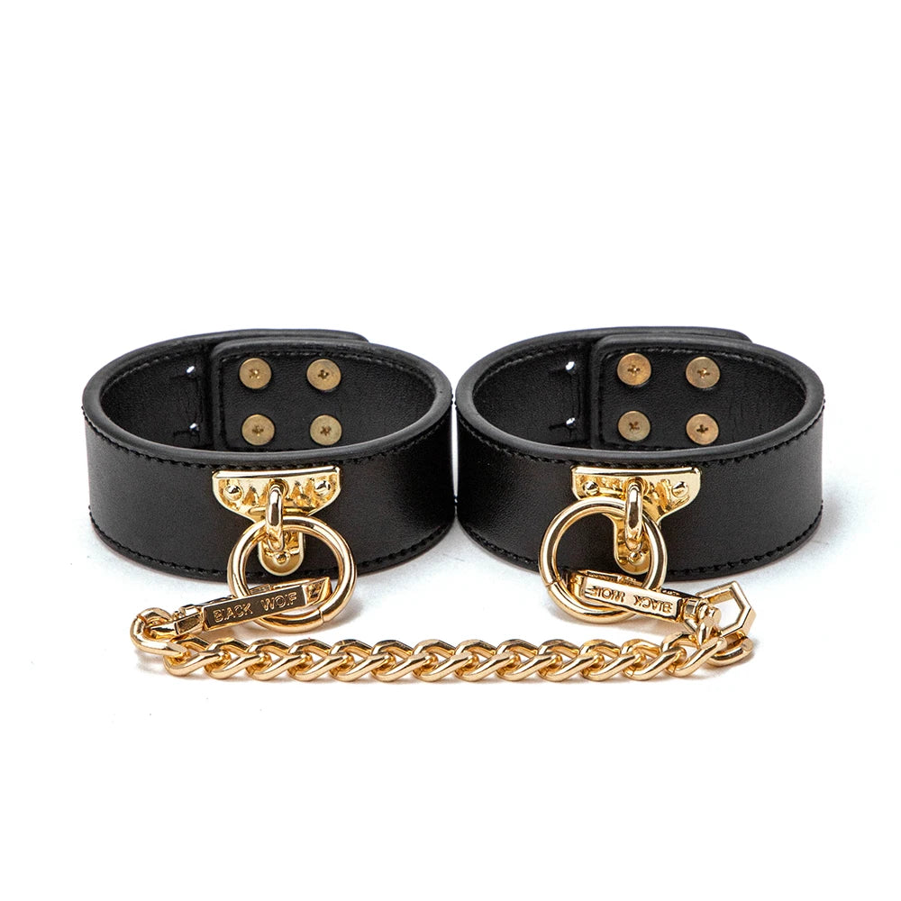 BLACKWOLF BDSM Kits Genuine Leather Bondage Set Fetish Handcuffs Collar Gag Whip Erotic Sex Toys For Women Couples Adult Games