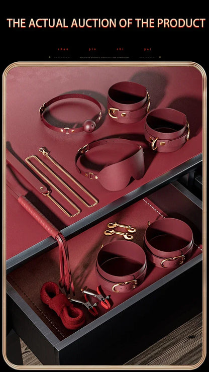 JIUUY Adult SM Sex Products Kits Bondage Gear Collar Butt Oral Erotic Bundle Blindfold Whip Sex BDSM Sex Game for Couples
