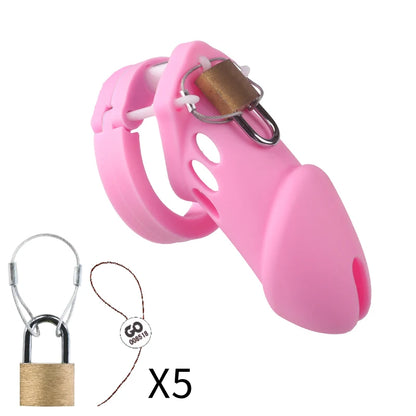 Silicone Chastity Cage Male Cock Lock With 5 Penis Rings Sex Toys For Sissy Men Femboy Stretcher BDSM Gay Erotic Urethral Device