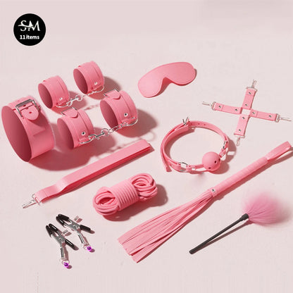Sex Toys BDSM Bondage Kits Genuine Leather Restraint Set Handcuffs Collar Gag Vibrators Sex Toys For Women Couples Adult Games