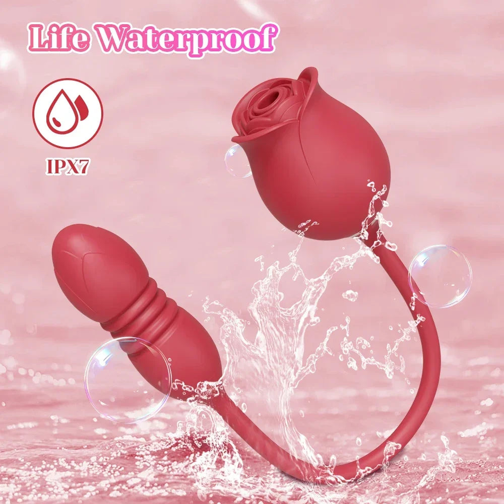 Rose-Sucking Sex Toys Dildo Vibrator for Women 3in1 Thrusting G Spot Anal Vibrators Stimulator Female Vibrating Egg Adult Toys
