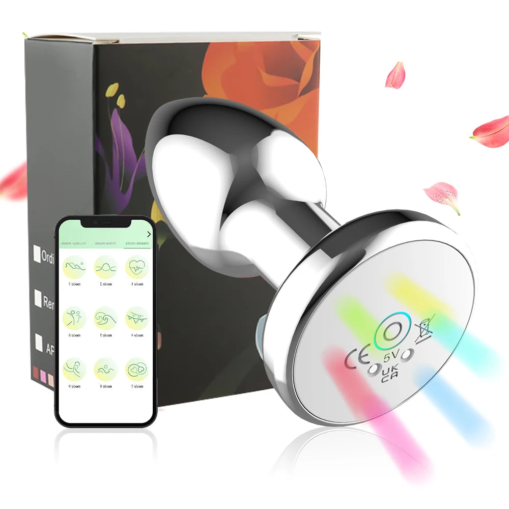 Vibrating Remote Heart-Shaped App Control Man and Woman Metal Anal Plug Adult Luminous Electric Anal Dildo Couple Intimate Toys