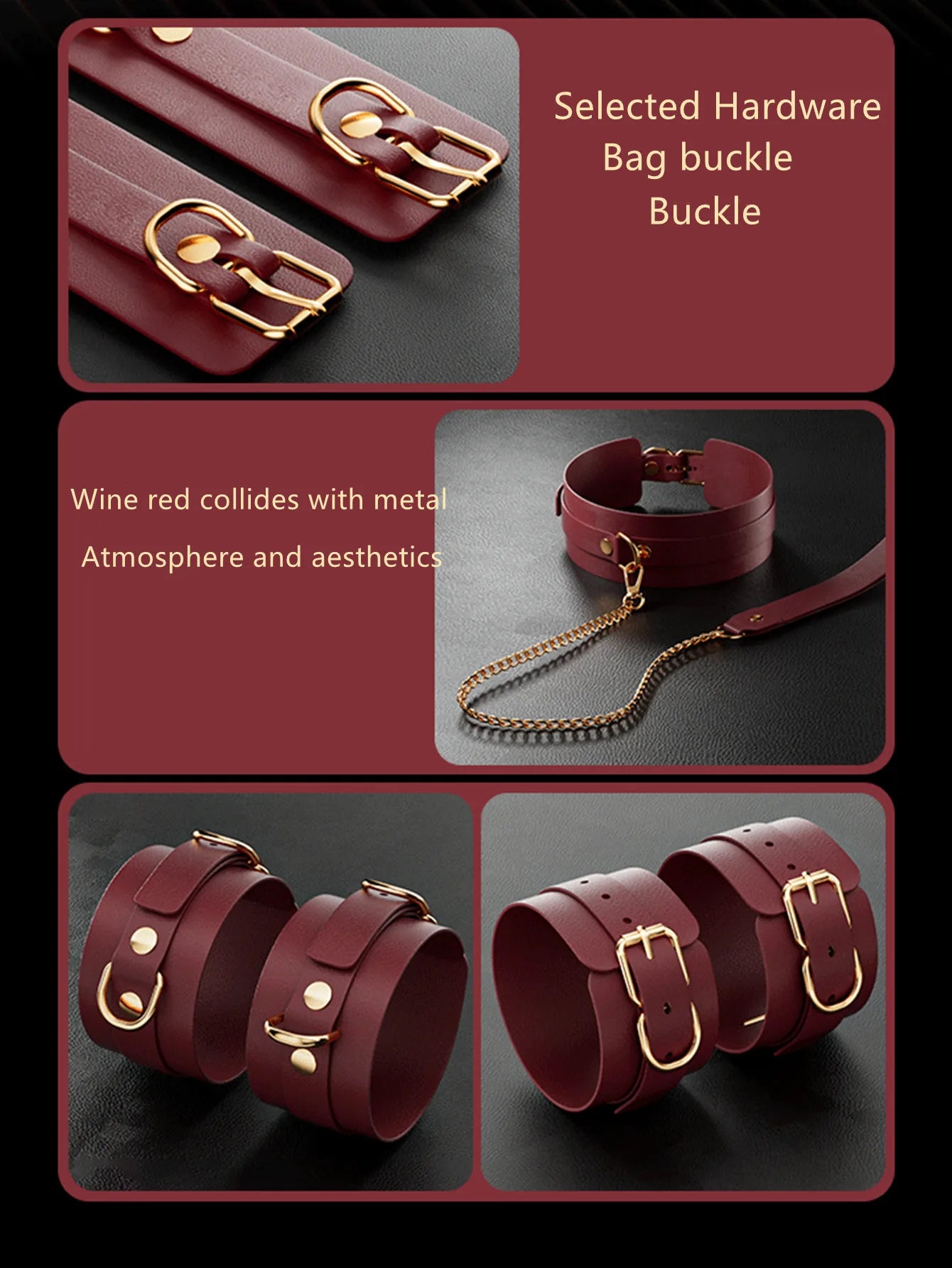 Sexy BDSM Leather Plush Bundle Set, Exotic Sex Toy, Gear Collar, Hip, Oral Erotic Bundle, Eye Mask, Whipping Nipple Clip
