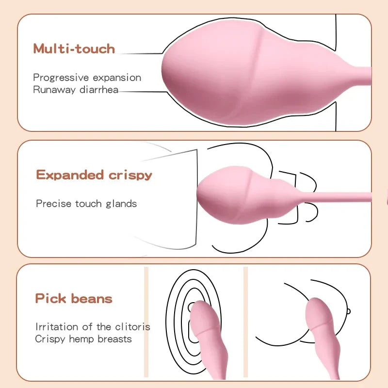 Inflatable Big Vibrating Egg with Remote Control G-Spot Stimulator Plug Anal Soft Silicone Connected Vibrator for Couple Woman