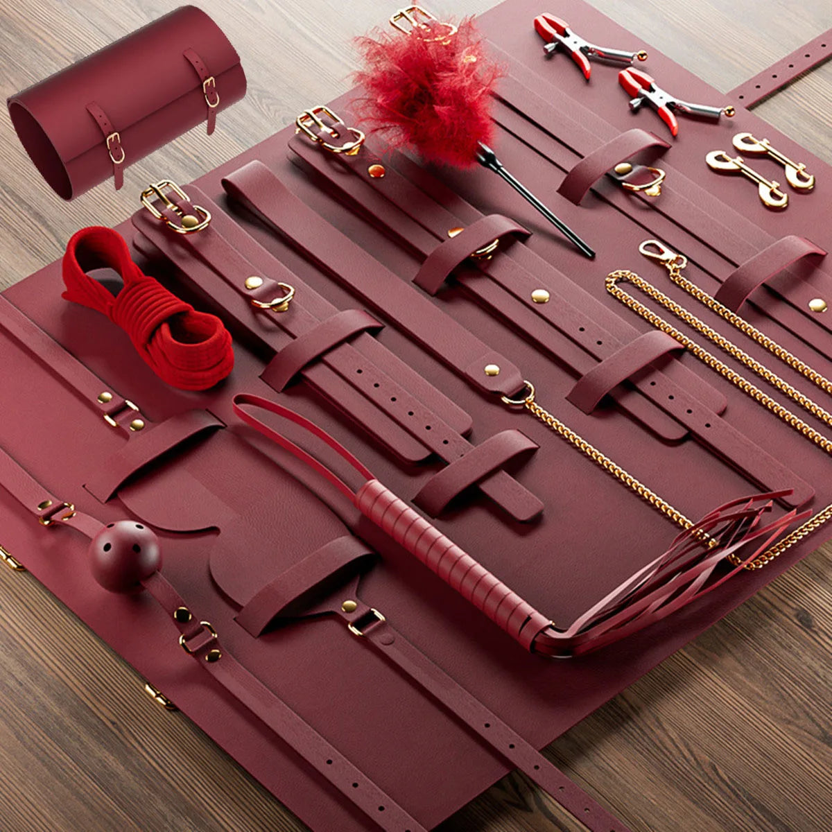Sexy BDSM Leather Plush Bundle Set, Exotic Sex Toy, Gear Collar, Hip, Oral Erotic Bundle, Eye Mask, Whipping Nipple Clip