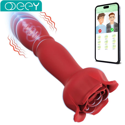 Thrusting Dildo App Remote Control Anal Plug Vibrator Male Prostate Massager 9 Modes Rose Anal Toy Butt Plug Sex Toys for Men