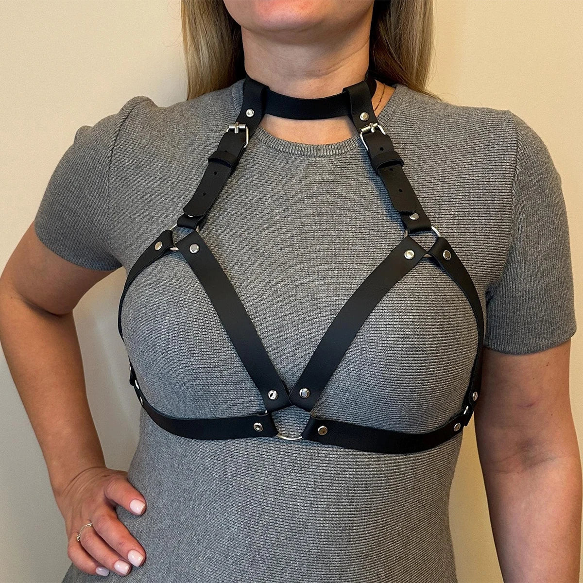 Women's sexy shoulder straps, waist belts, chest straps, PU synthetic leather underwear, shoulder straps, bras, BDSM bondage, Go