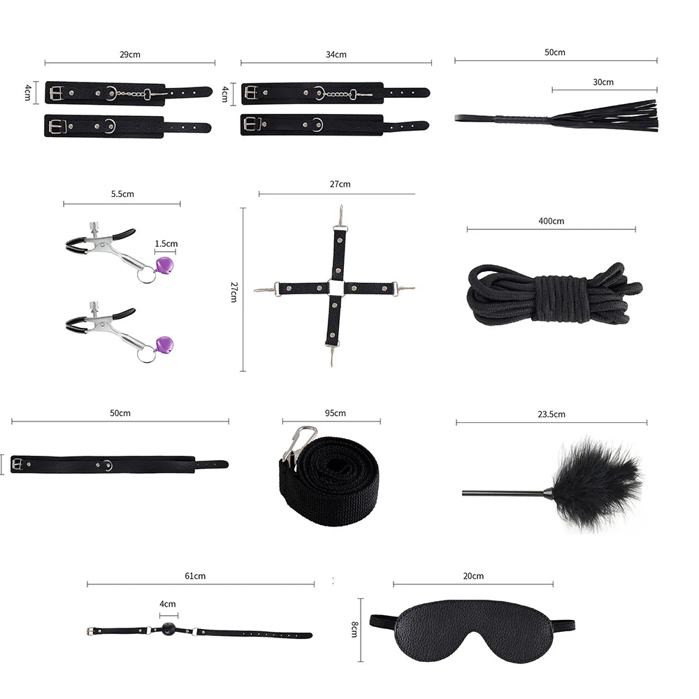 Sex Toys BDSM Bondage Kits Genuine Leather Restraint Set Handcuffs Collar Gag Vibrators Sex Toys For Women Couples Adult Games
