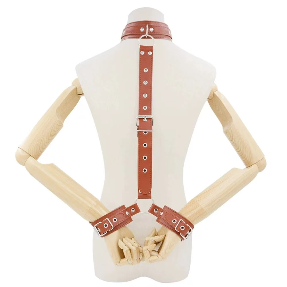 Adjustable Neck to Wrist Restraints Kit for Couples Sexy BDSM behind Back Handcuffs Collar Bondage Set for SM Sex Game Tool
