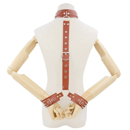 Adjustable Neck to Wrist Restraints Kit for Couples Sexy BDSM behind Back Handcuffs Collar Bondage Set for SM Sex Game Tool