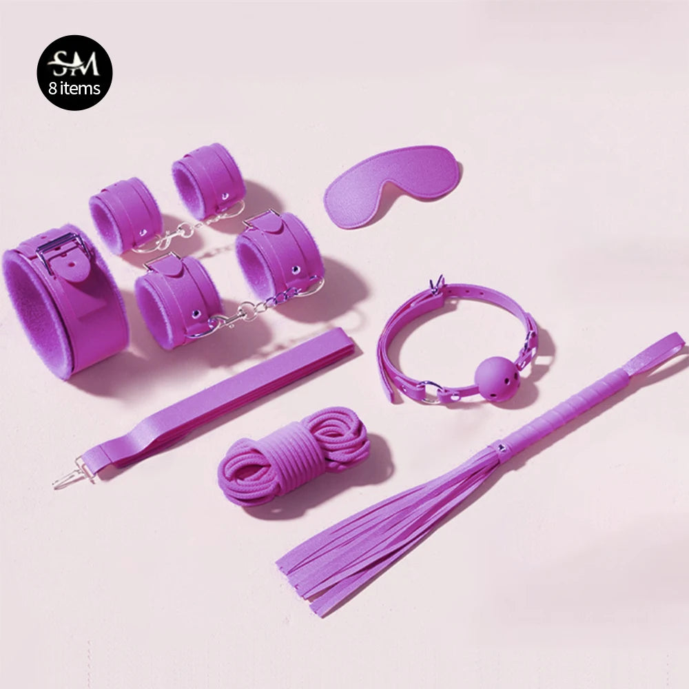 Sex Toys BDSM Bondage Kits Genuine Leather Restraint Set Handcuffs Collar Gag Vibrators Sex Toys For Women Couples Adult Games