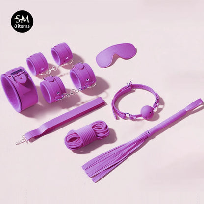 Sex Toys BDSM Bondage Kits Genuine Leather Restraint Set Handcuffs Collar Gag Vibrators Sex Toys For Women Couples Adult Games