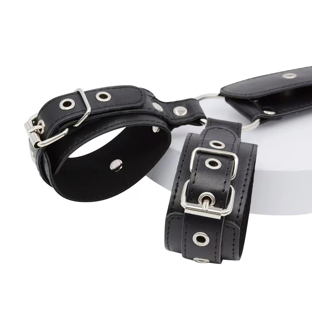 Adjustable Neck to Wrist Restraints Kit for Couples Sexy BDSM behind Back Handcuffs Collar Bondage Set for SM Sex Game Tool