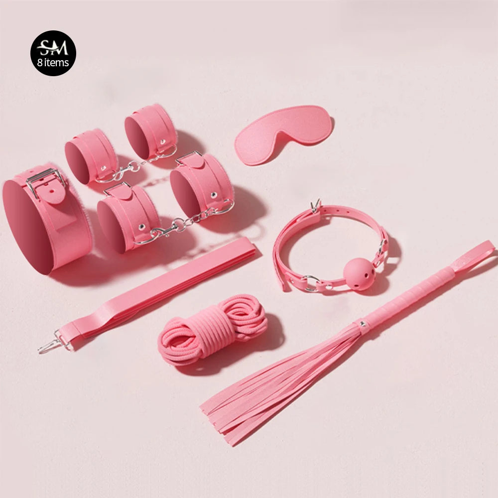 Sex Toys BDSM Bondage Kits Genuine Leather Restraint Set Handcuffs Collar Gag Vibrators Sex Toys For Women Couples Adult Games