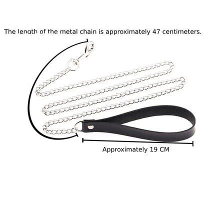 CKQU BDSM Leather Adjustable Neck Collar with Metal Chain & Bell for Adult Bondage Roleplay Luminous Safe Control Hot Sale