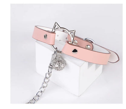 CKQU BDSM Leather Adjustable Neck Collar with Metal Chain & Bell for Adult Bondage Roleplay Luminous Safe Control Hot Sale