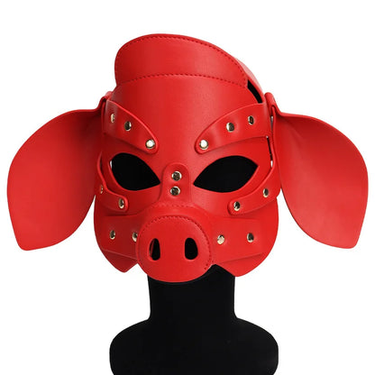 PU Leather Cute Pig Cosplay Full Face Mask Fetish Animal Masks Metal Rivet Head Cover For Sexy Adult Party Headgear Role Play
