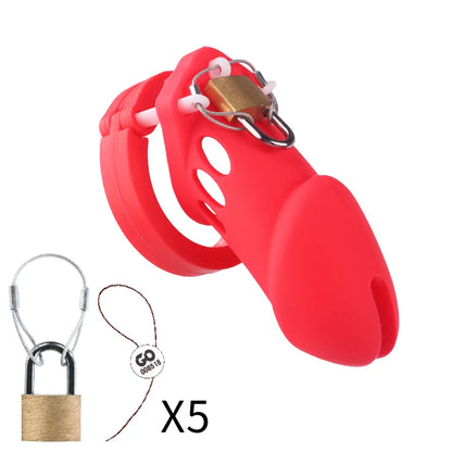 Silicone Chastity Cage Male Cock Lock With 5 Penis Rings Sex Toys For Sissy Men Femboy Stretcher BDSM Gay Erotic Urethral Device