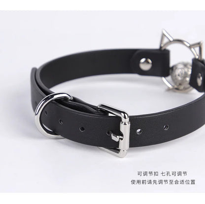 CKQU BDSM Leather Adjustable Neck Collar with Metal Chain & Bell for Adult Bondage Roleplay Luminous Safe Control Hot Sale