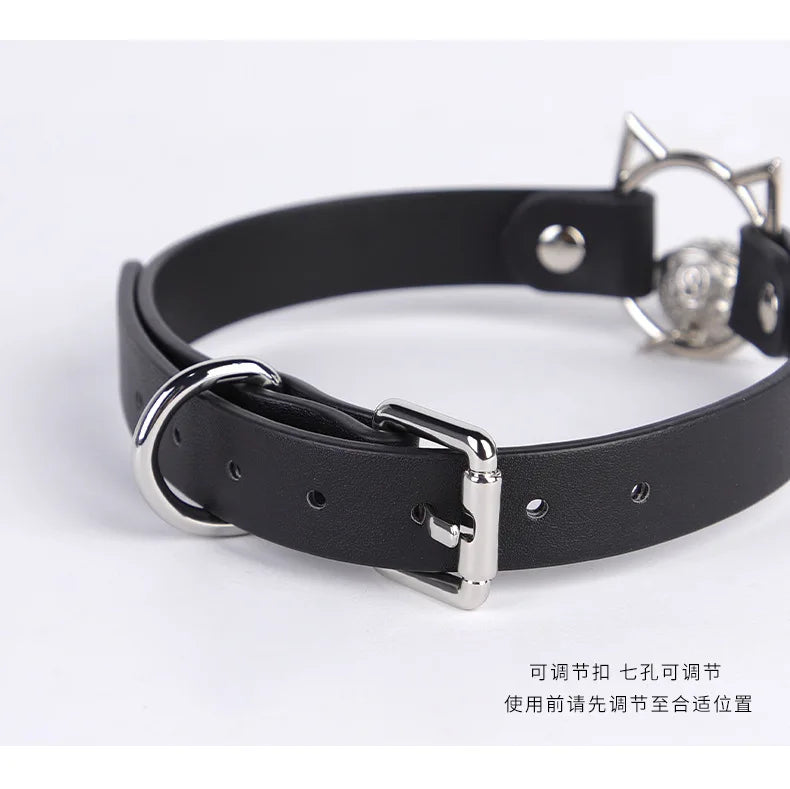 CKQU BDSM Leather Adjustable Neck Collar with Metal Chain & Bell for Adult Bondage Roleplay Luminous Safe Control Hot Sale