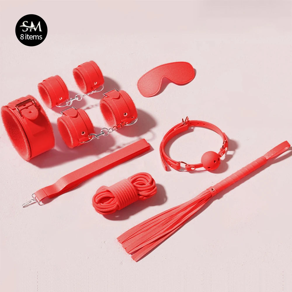 Sex Toys BDSM Bondage Kits Genuine Leather Restraint Set Handcuffs Collar Gag Vibrators Sex Toys For Women Couples Adult Games
