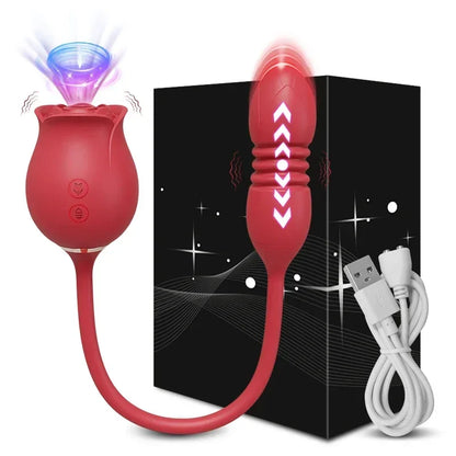Rose-Sucking Sex Toys Dildo Vibrator for Women 3in1 Thrusting G Spot Anal Vibrators Stimulator Female Vibrating Egg Adult Toys