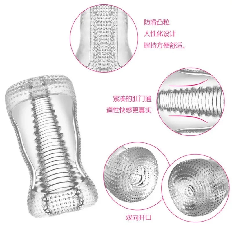 Male Masturbator Transparent Jelly Artificial Vaginal Real Pussy for Men Penis Exerciser Cock Enlarger Suck Sex Toys Erotic 18+