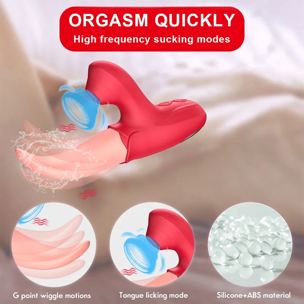 Sucking Rose Vibrator with Tongue Licking for Women Clitoral Stimulation Nipples Stimulator Female  Adult Goods Sex Toys