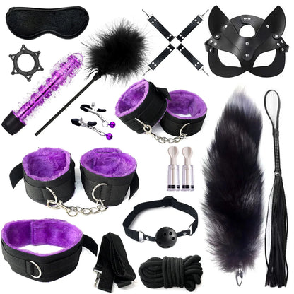 Sexy BDSM Leather Plush Bundle Set, Exotic Sex Toy, Gear Collar, Hip, Oral Erotic Bundle, Eye Mask, Whipping Nipple Clip