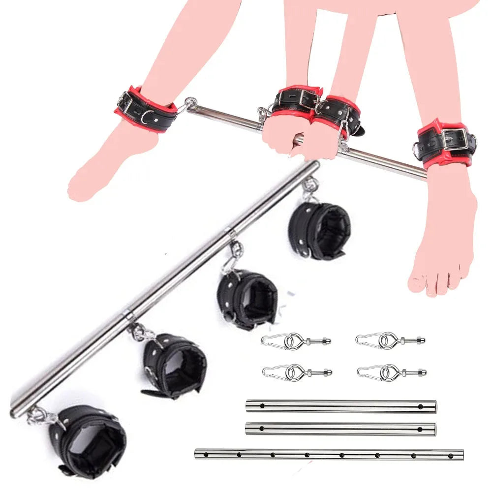 Stainless Steel Adjustable Open Leg Bar Handcuffs Ankle Cuffs Lockable Bondage Set Sex Slave Restraints Dog Collar Sex Toys BDSM