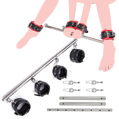 Stainless Steel Adjustable Open Leg Bar Handcuffs Ankle Cuffs Lockable Bondage Set Sex Slave Restraints Dog Collar Sex Toys BDSM