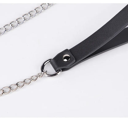 CKQU BDSM Leather Adjustable Neck Collar with Metal Chain & Bell for Adult Bondage Roleplay Luminous Safe Control Hot Sale