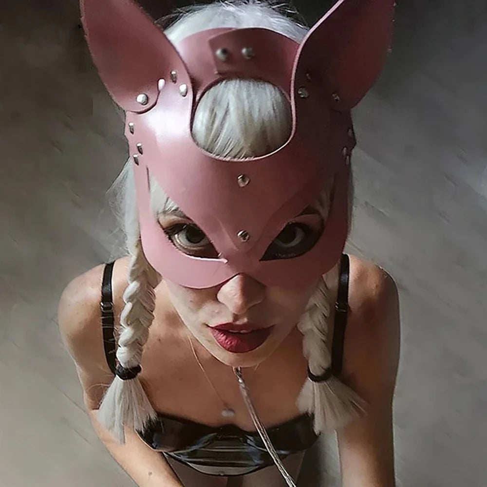 Women Exotic Leather Mask Half Face Cat Fox Sexy Cosplay Masks Adult BDSM Sex Games Toy Goth Punk Party Bar Costume Accessories