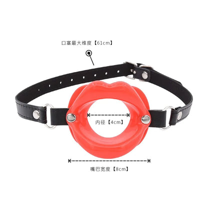 BDSM Bondage Slave Flirting Restraint Erotic PU Leather Lips Ring Open Mouth Gag Silicone Ball Sex Toy for Couples Adult Games