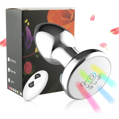 Vibrating Remote Heart-Shaped App Control Man and Woman Metal Anal Plug Adult Luminous Electric Anal Dildo Couple Intimate Toys