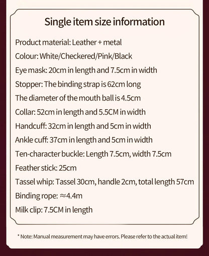 Bondage Toys BDSM Sex Restrsaints Erotic Adults Toys Handcuffs Ankle Cuffs Collar Sex Toy Adults Games Sex Leather Ferminino Kit