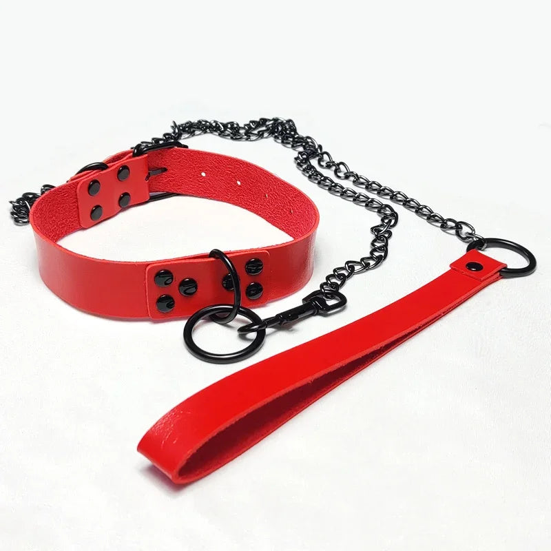 Bdsm Fetish Bondage Gear Sex Collar Leash Steel Chain Restricts Dog Chain Punish Neck Collars Sex Toys For Woman Man