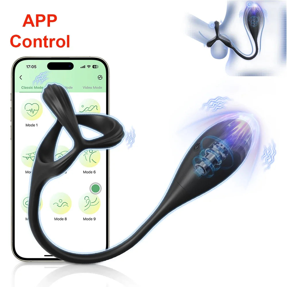 APP Control Vibrating Butt Plug for Men Prostate Massager Anal Vibrator Cock Ring Perineum Scrotum Massager Sex Toy for Couples
