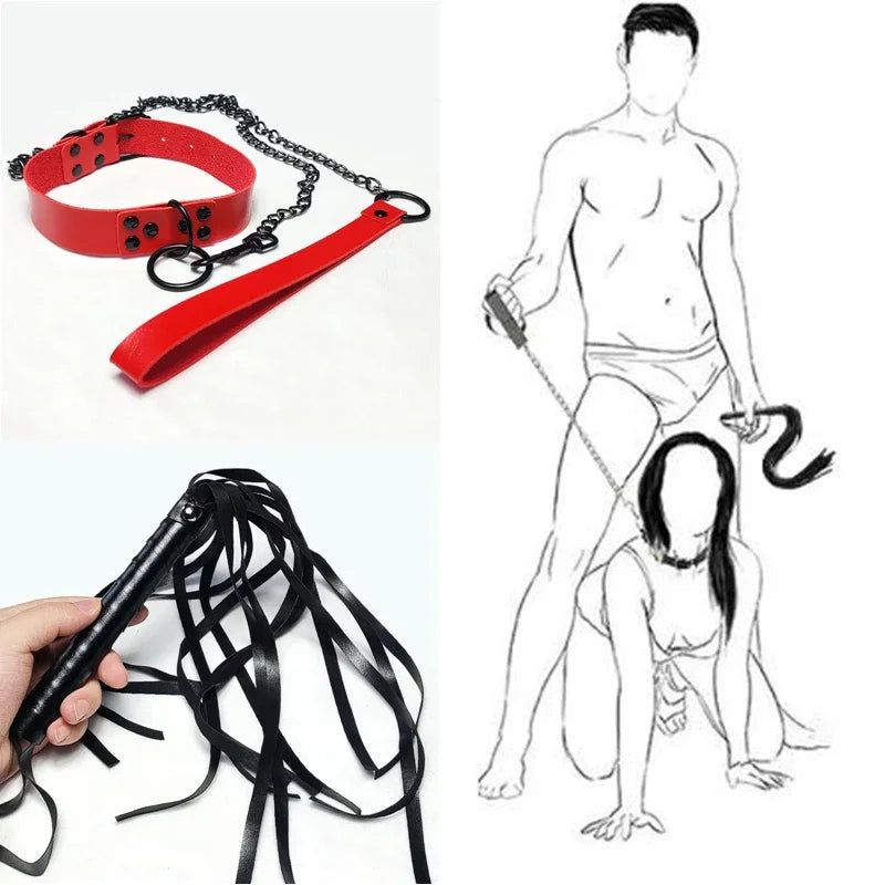 Bdsm Fetish Bondage Gear Sex Collar Leash Steel Chain Restricts Dog Chain Punish Neck Collars Sex Toys For Woman Man