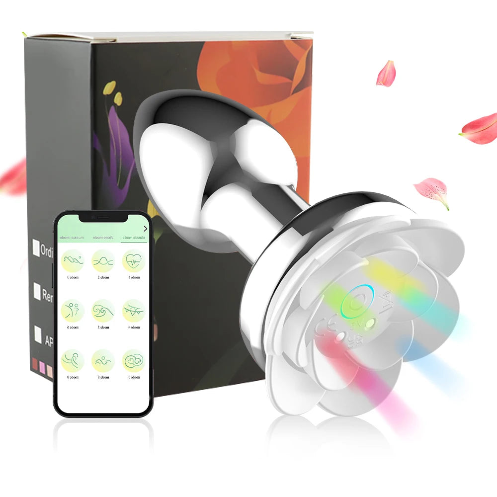 Vibrating Remote Heart-Shaped App Control Man and Woman Metal Anal Plug Adult Luminous Electric Anal Dildo Couple Intimate Toys