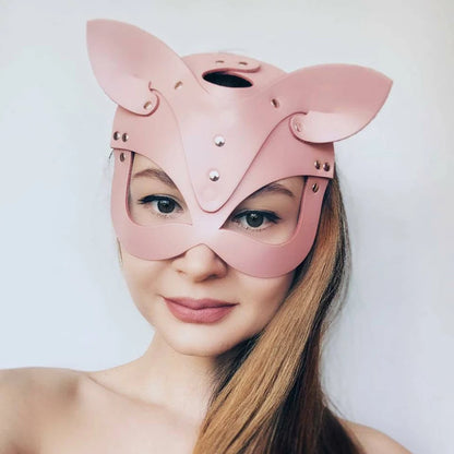Women Sexy Red Leather Mask Gothic Cosplay Masquerade Ball Half Face Cat Mask BDSM Sex Games Toy Party Fancy Masks Accessories