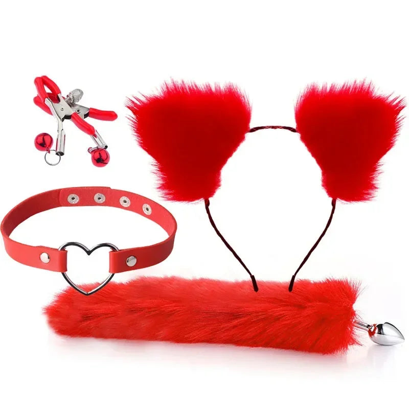 Fox Tail Anal Plug with Hairpin Bdsm Toy Flirting Metal Butt Plug Tail Sex Toys for Woman Man Couples Cosplay Adult Game Shop
