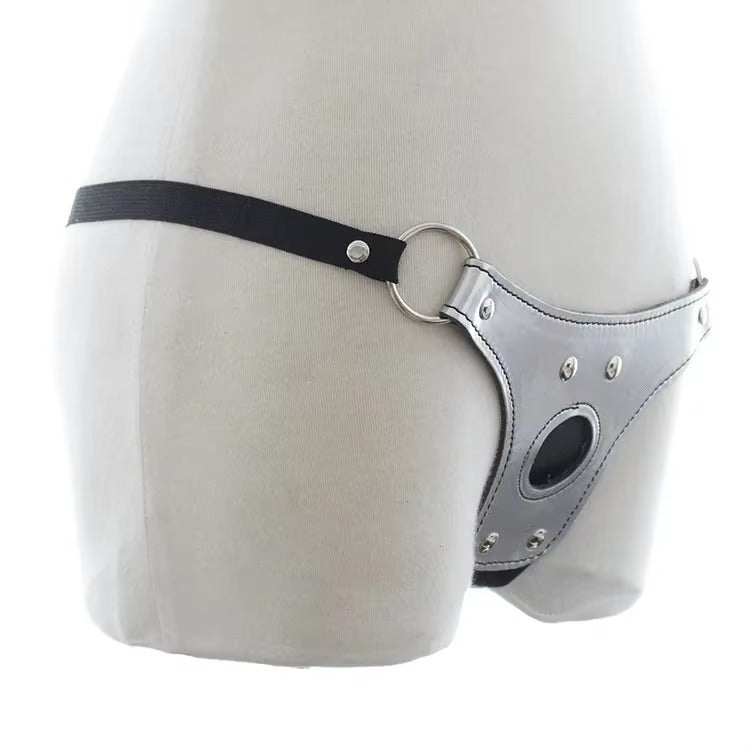 Fetish Chastity Belt for Women - BDSM Thong with Metal Studs for Role Play | Red / White