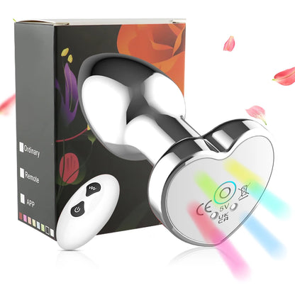 Vibrating Remote Heart-Shaped App Control Man and Woman Metal Anal Plug Adult Luminous Electric Anal Dildo Couple Intimate Toys