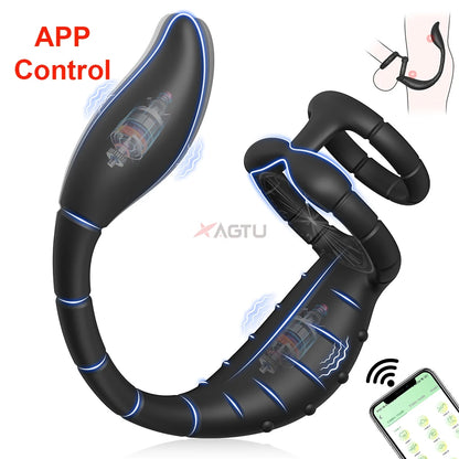 Vibrating Butt Plug for Men Prostate Massager APP Anal Vibrator Cock Ring Perineum Scrotum Massager Sex Toy for Couples