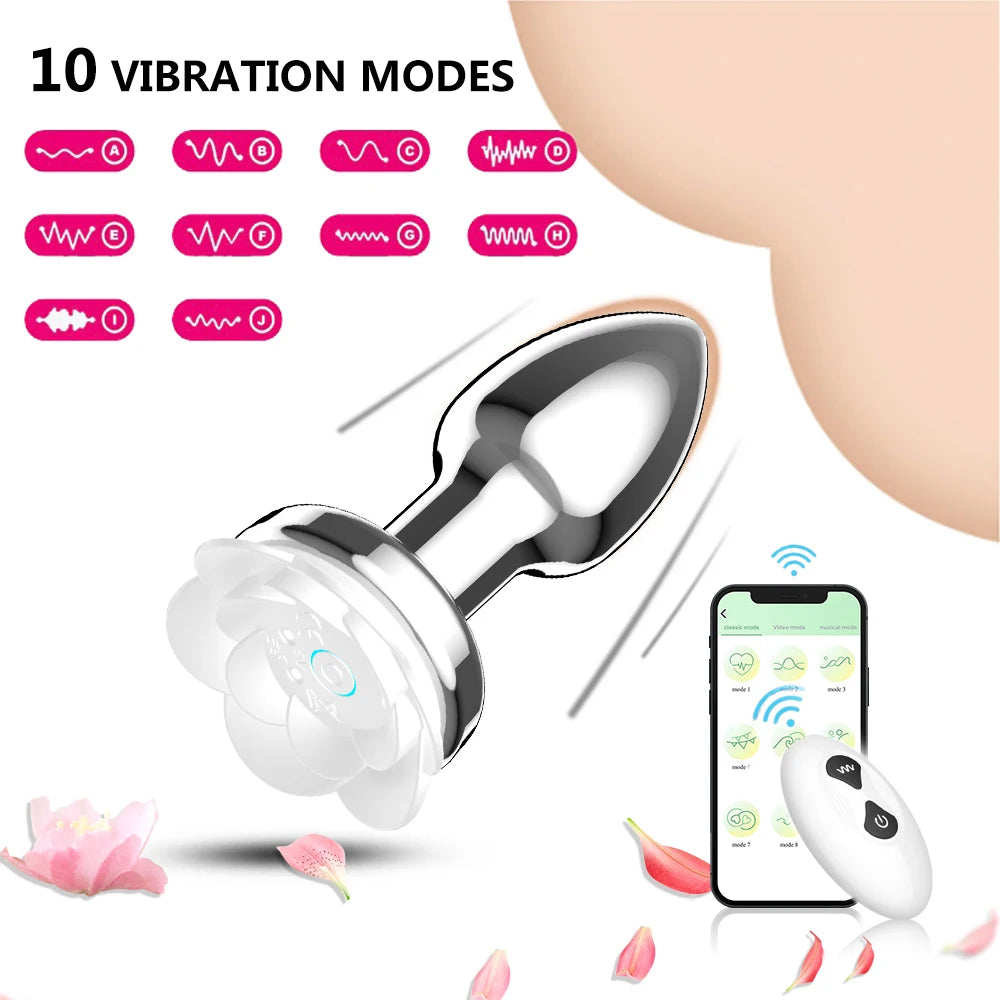 Vibrating Remote Heart-Shaped App Control Man and Woman Metal Anal Plug Adult Luminous Electric Anal Dildo Couple Intimate Toys