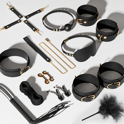 Sexy BDSM Leather Plush Bundle Set, Exotic Sex Toy, Gear Collar, Hip, Oral Erotic Bundle, Eye Mask, Whipping Nipple Clip
