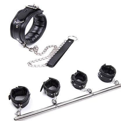 Stainless Steel Adjustable Open Leg Bar Handcuffs Ankle Cuffs Lockable Bondage Set Sex Slave Restraints Dog Collar Sex Toys BDSM